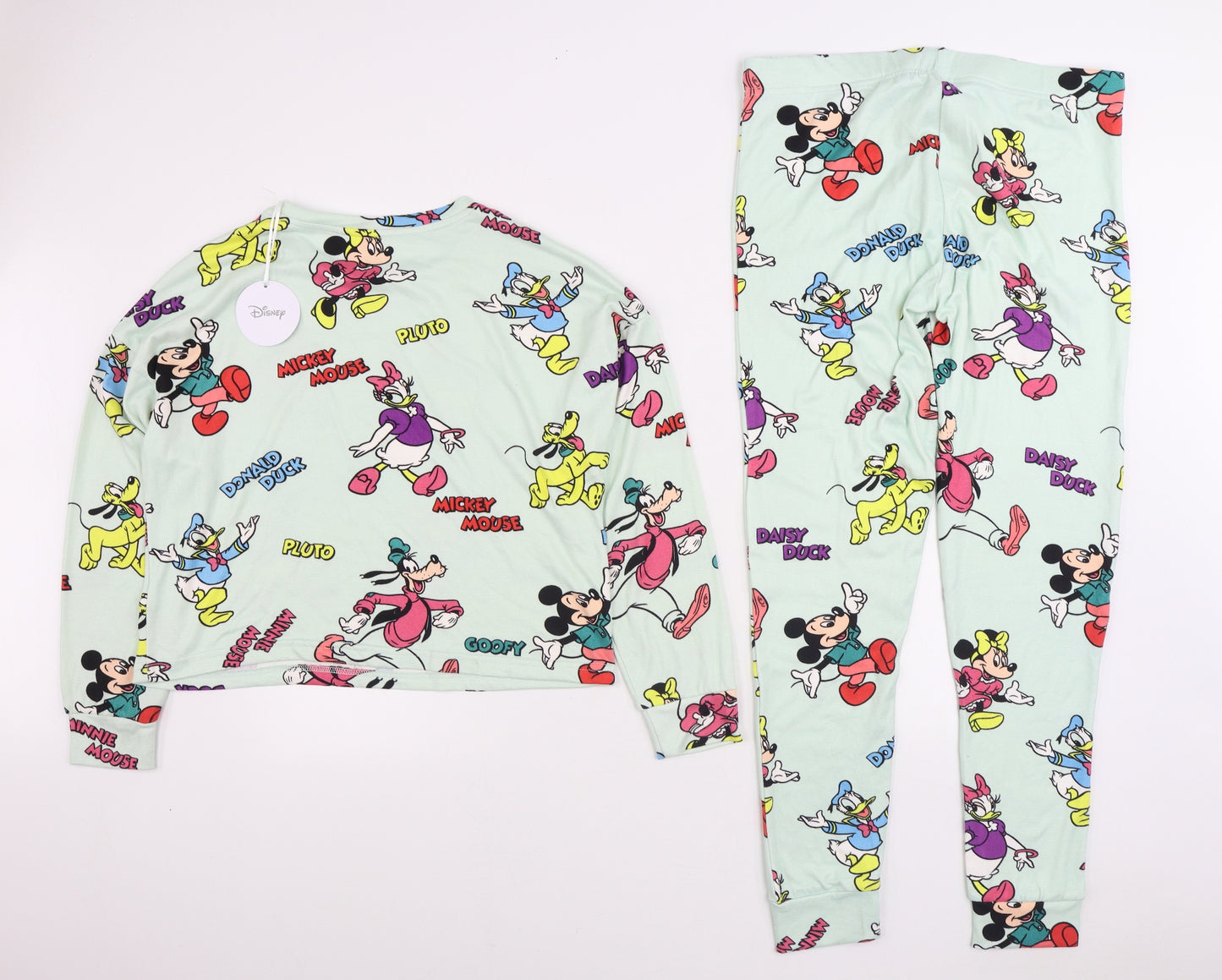 Primark Womens Multicoloured Geometric Polyester Top Pyjama Set Size 12 - Mickey & Friends