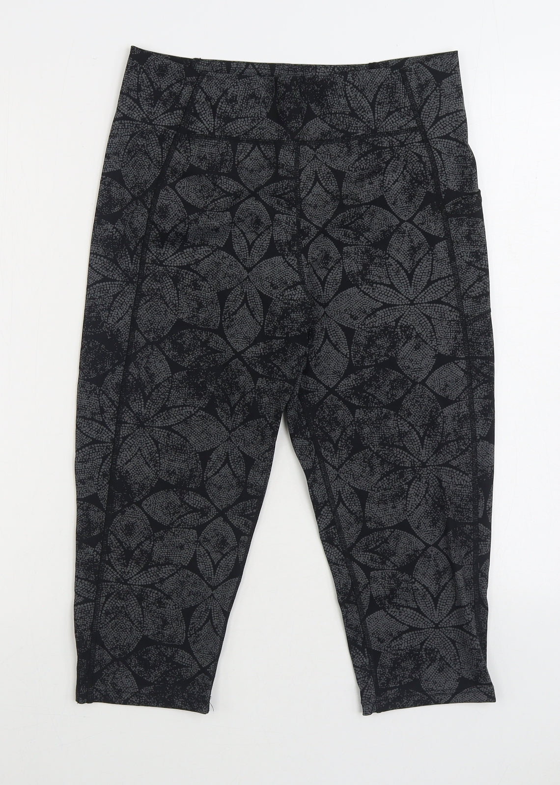 USA Pro Womens Grey Floral Nylon Cropped Leggings Size 16