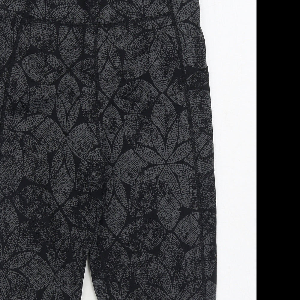 USA Pro Womens Grey Floral Nylon Cropped Leggings Size 16