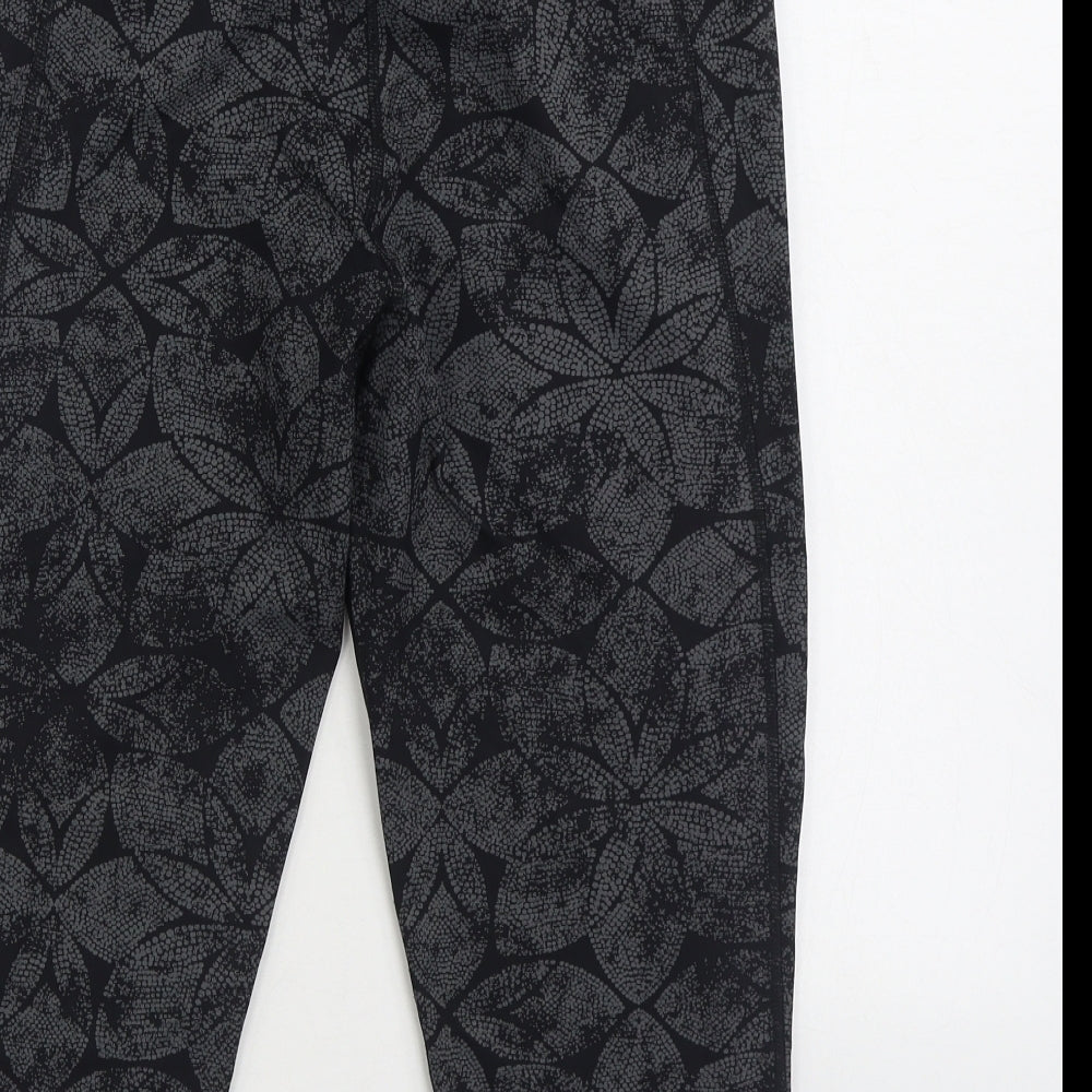 USA Pro Womens Grey Floral Nylon Cropped Leggings Size 16