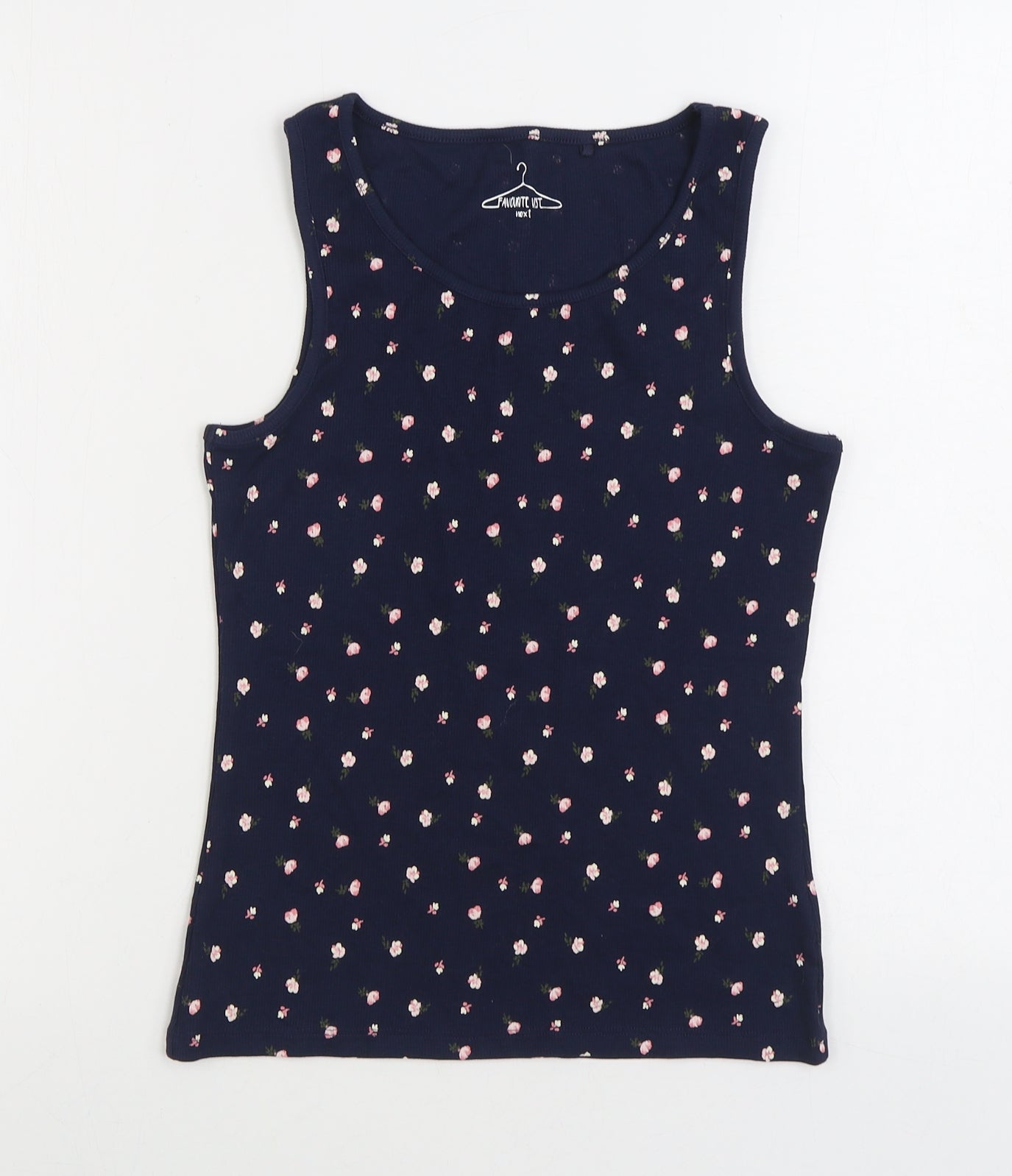 NEXT Girls Blue Floral Cotton Basic Tank Size 13 Years Scoop Neck Pullover