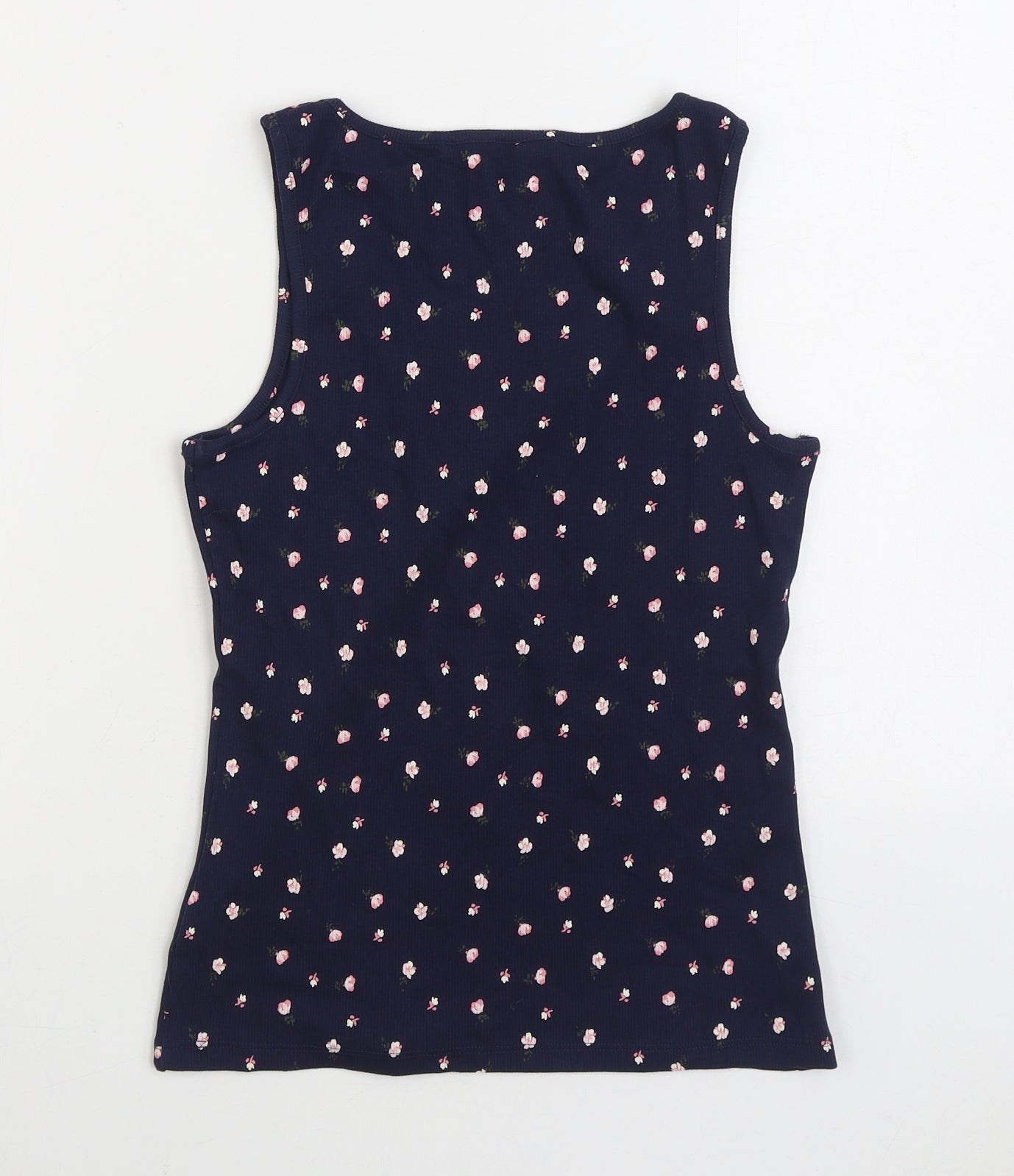 NEXT Girls Blue Floral Cotton Basic Tank Size 13 Years Scoop Neck Pullover