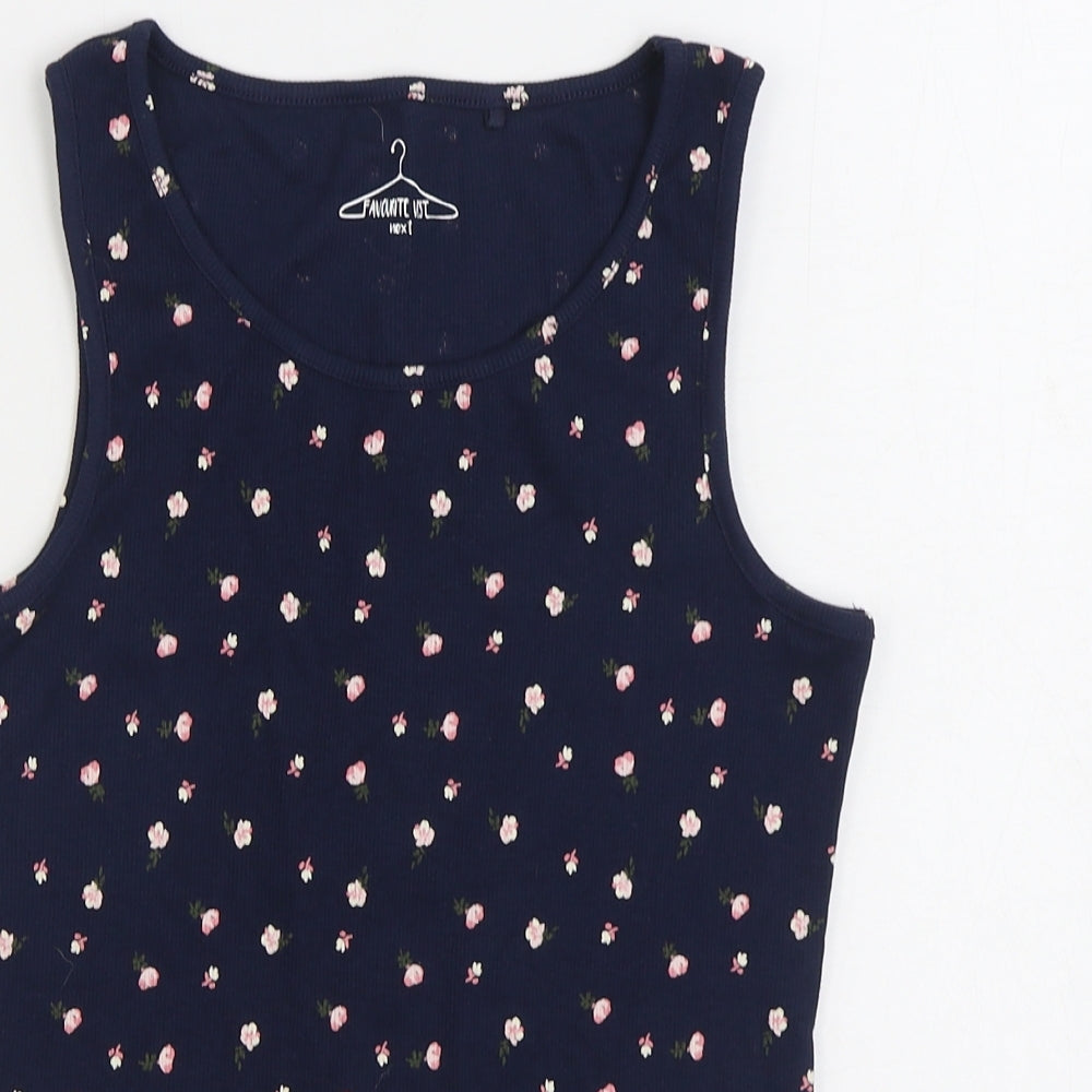 NEXT Girls Blue Floral Cotton Basic Tank Size 13 Years Scoop Neck Pullover