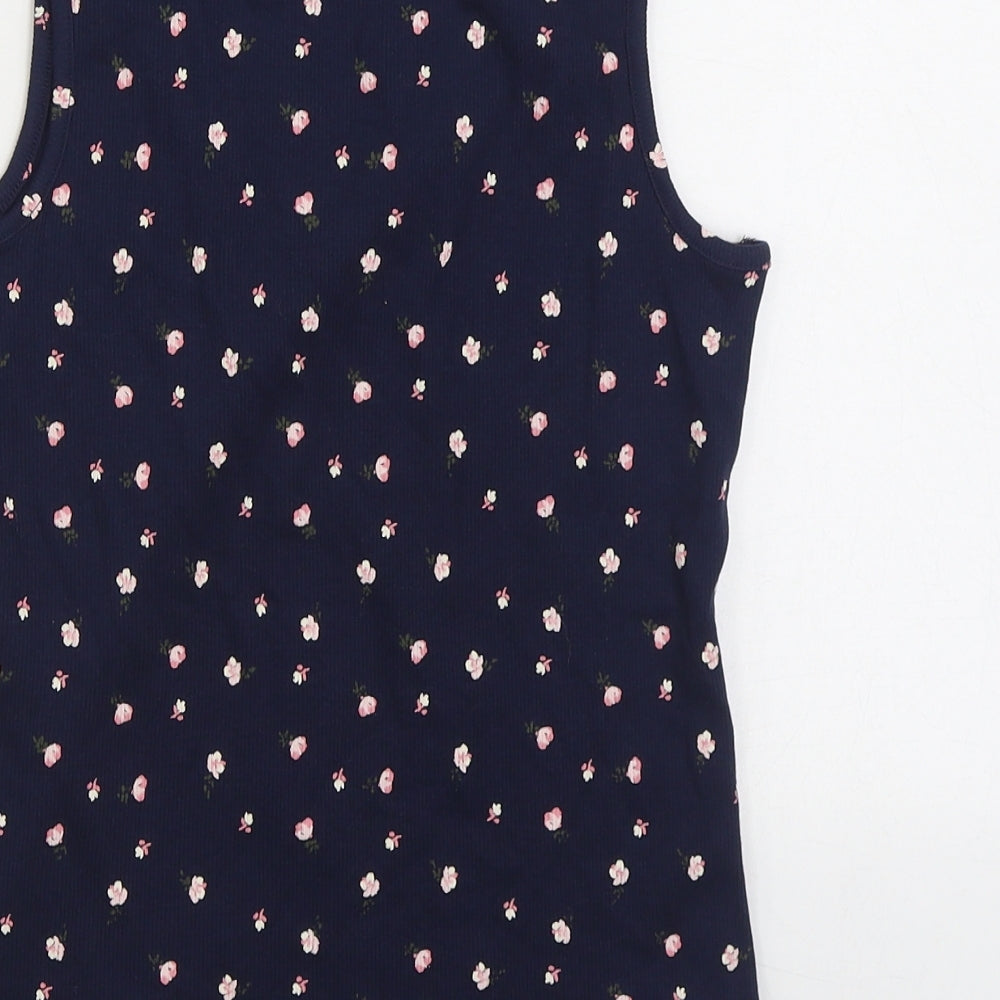 NEXT Girls Blue Floral Cotton Basic Tank Size 13 Years Scoop Neck Pullover