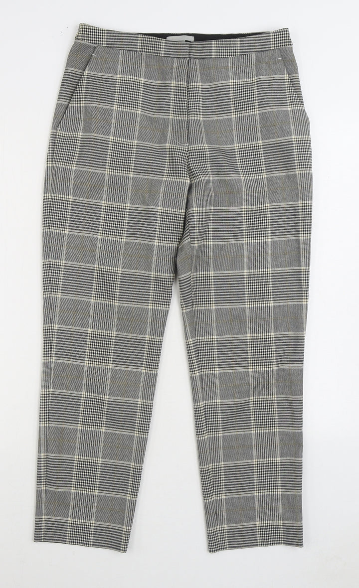H&M Womens Grey Plaid Polyester Trousers Size 8 L26 in Regular Zip