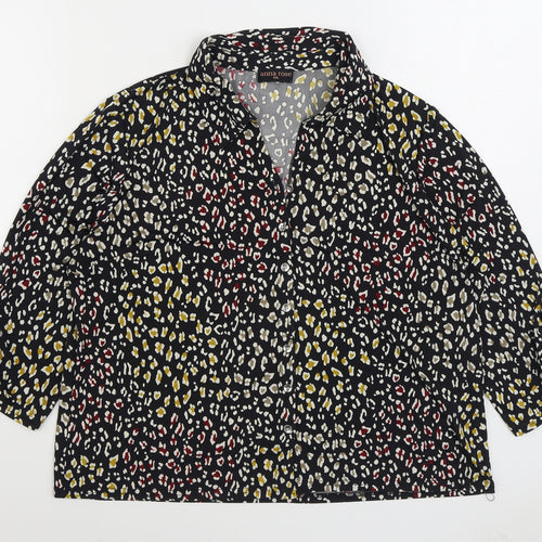 Anna Rose Womens Multicoloured Animal Print Polyester Basic Button-Up Size 2XL V-Neck - Leopard Print