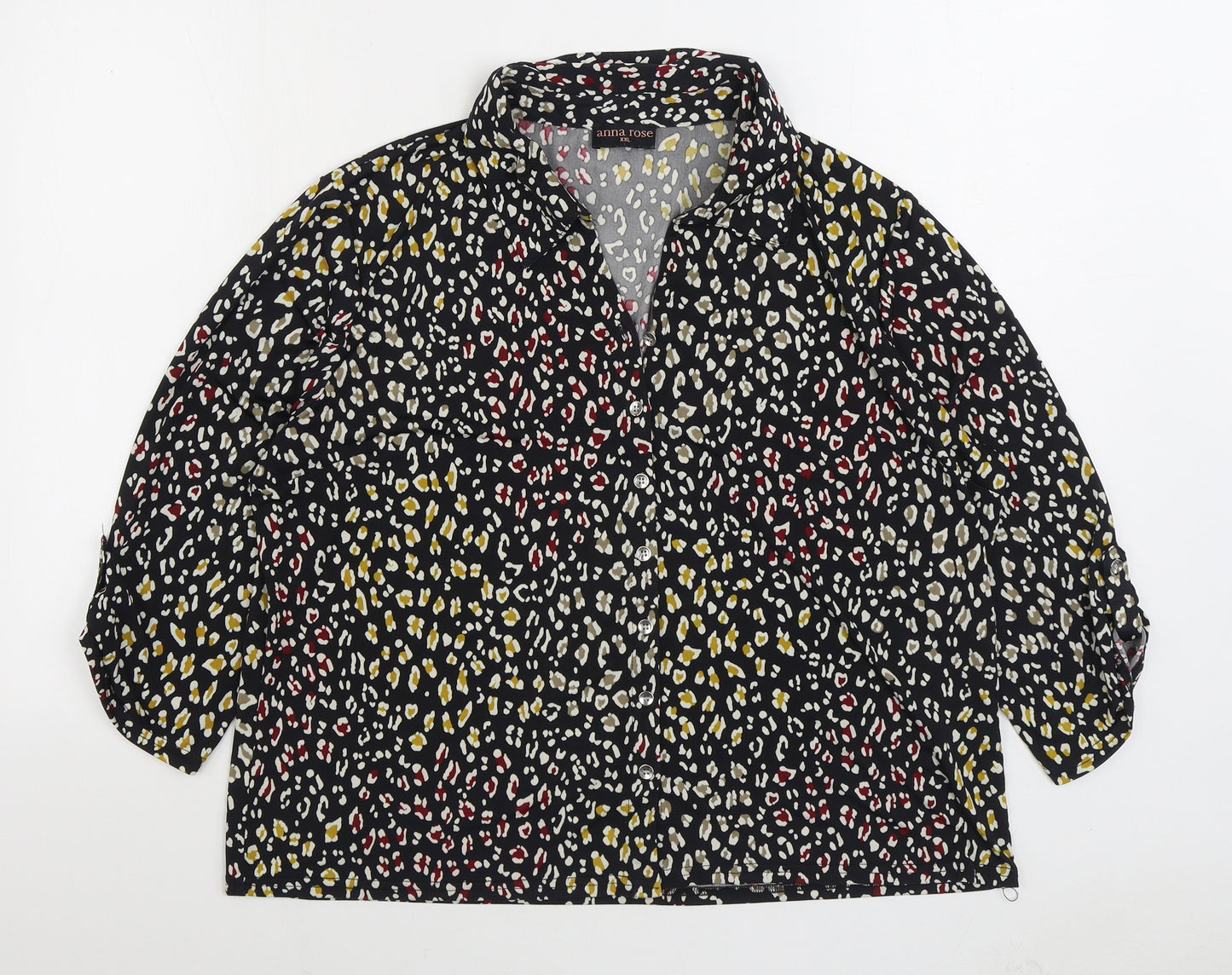 Anna Rose Womens Multicoloured Animal Print Polyester Basic Button-Up Size 2XL V-Neck - Leopard Print