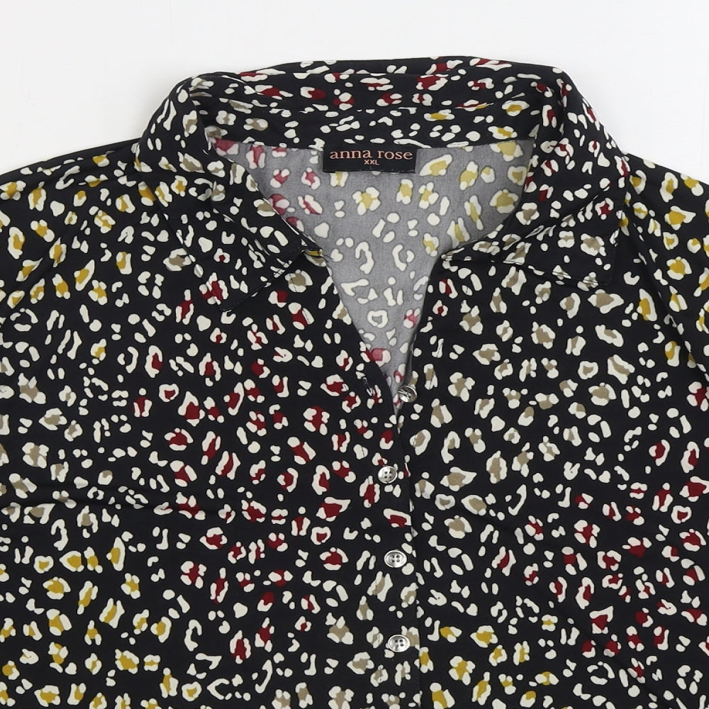 Anna Rose Womens Multicoloured Animal Print Polyester Basic Button-Up Size 2XL V-Neck - Leopard Print