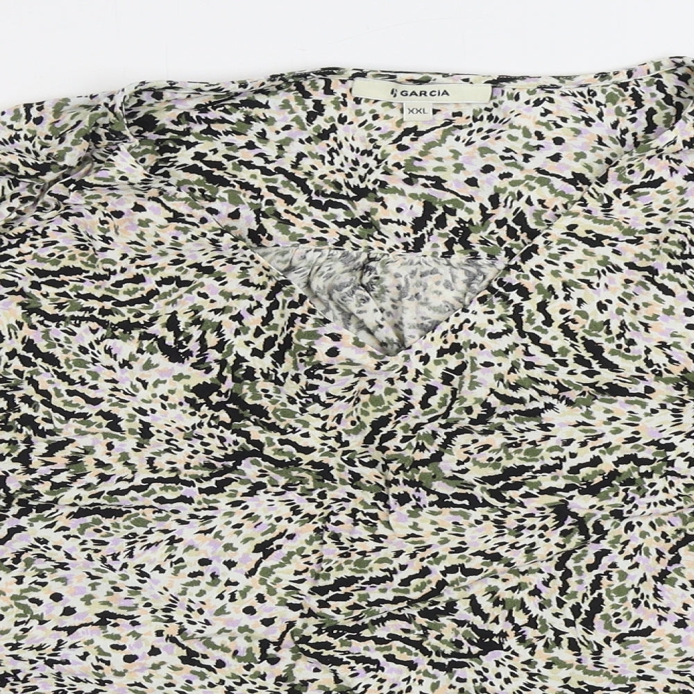 Garcia Womens Multicoloured Geometric Viscose Basic Blouse Size 2XL V-Neck