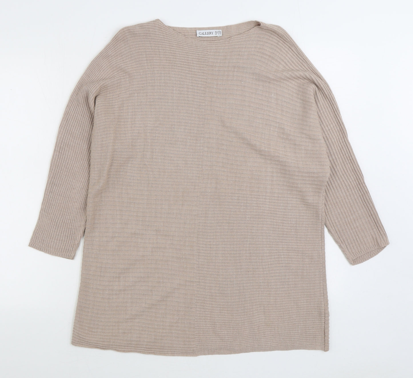 Gallery Womens Beige Boat Neck Acrylic Pullover Jumper Size L