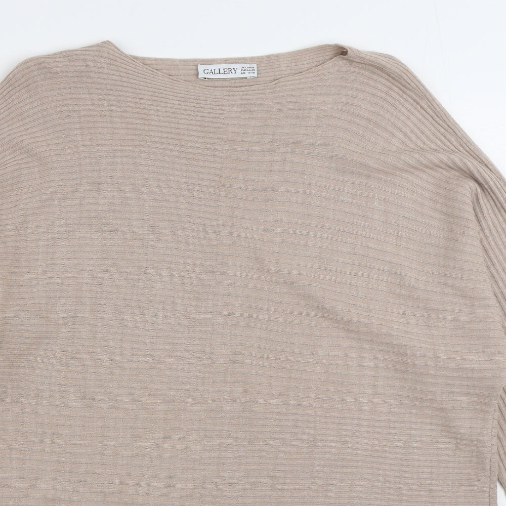 Gallery Womens Beige Boat Neck Acrylic Pullover Jumper Size L