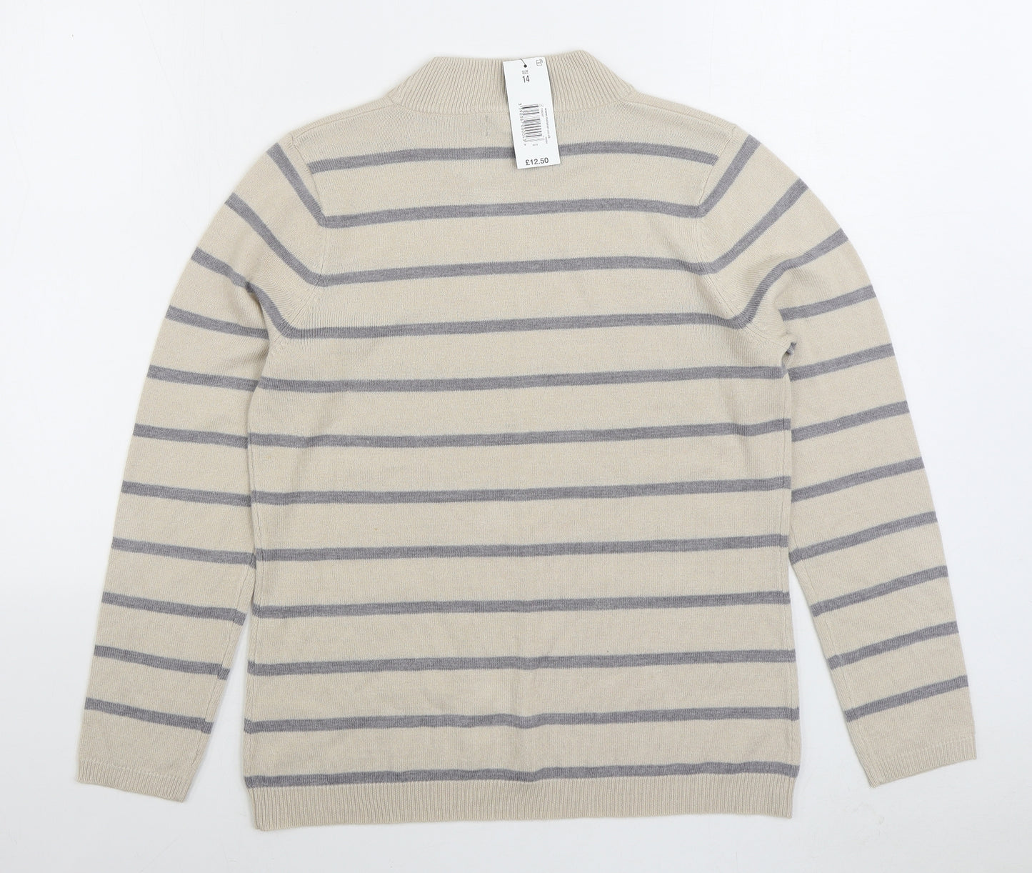 Matalan Womens Beige Mock Neck Striped Acrylic Pullover Jumper Size 14