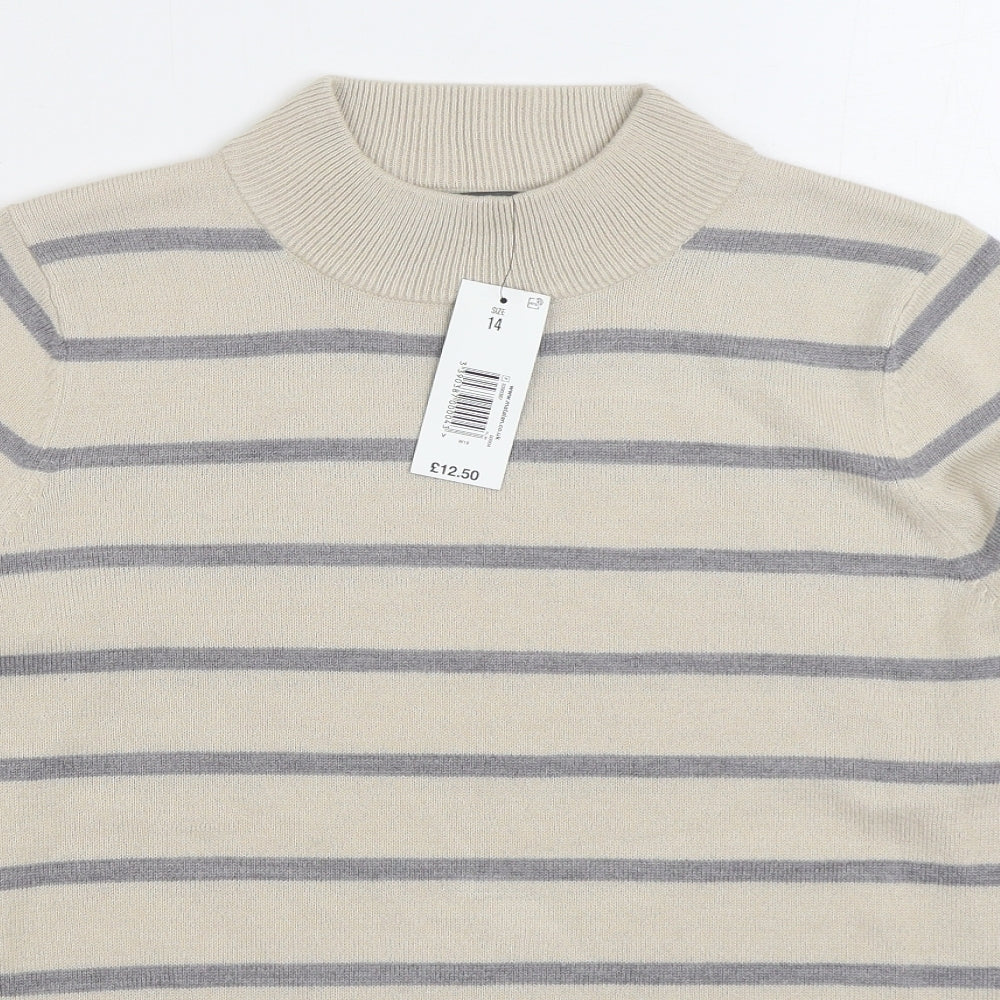 Matalan Womens Beige Mock Neck Striped Acrylic Pullover Jumper Size 14