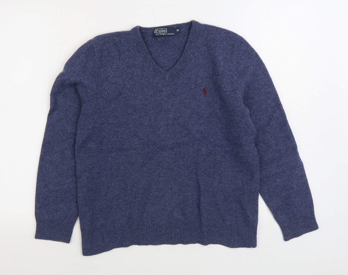 Polo by Ralph Lauren Mens Blue V-Neck Wool Pullover Jumper Size M