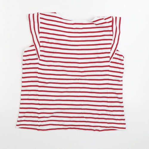 Voile Bleue Womens Red Striped 100% Cotton Basic T-Shirt Size M V-Neck