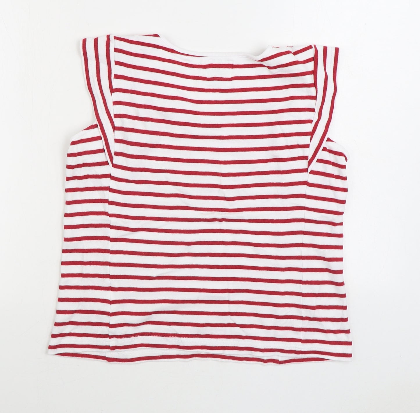 Voile Bleue Womens Red Striped 100% Cotton Basic T-Shirt Size M V-Neck