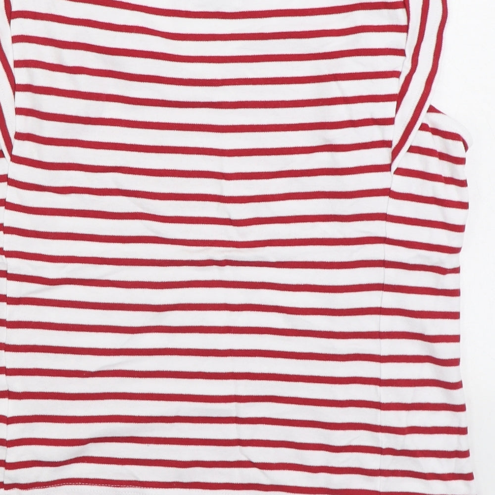 Voile Bleue Womens Red Striped 100% Cotton Basic T-Shirt Size M V-Neck