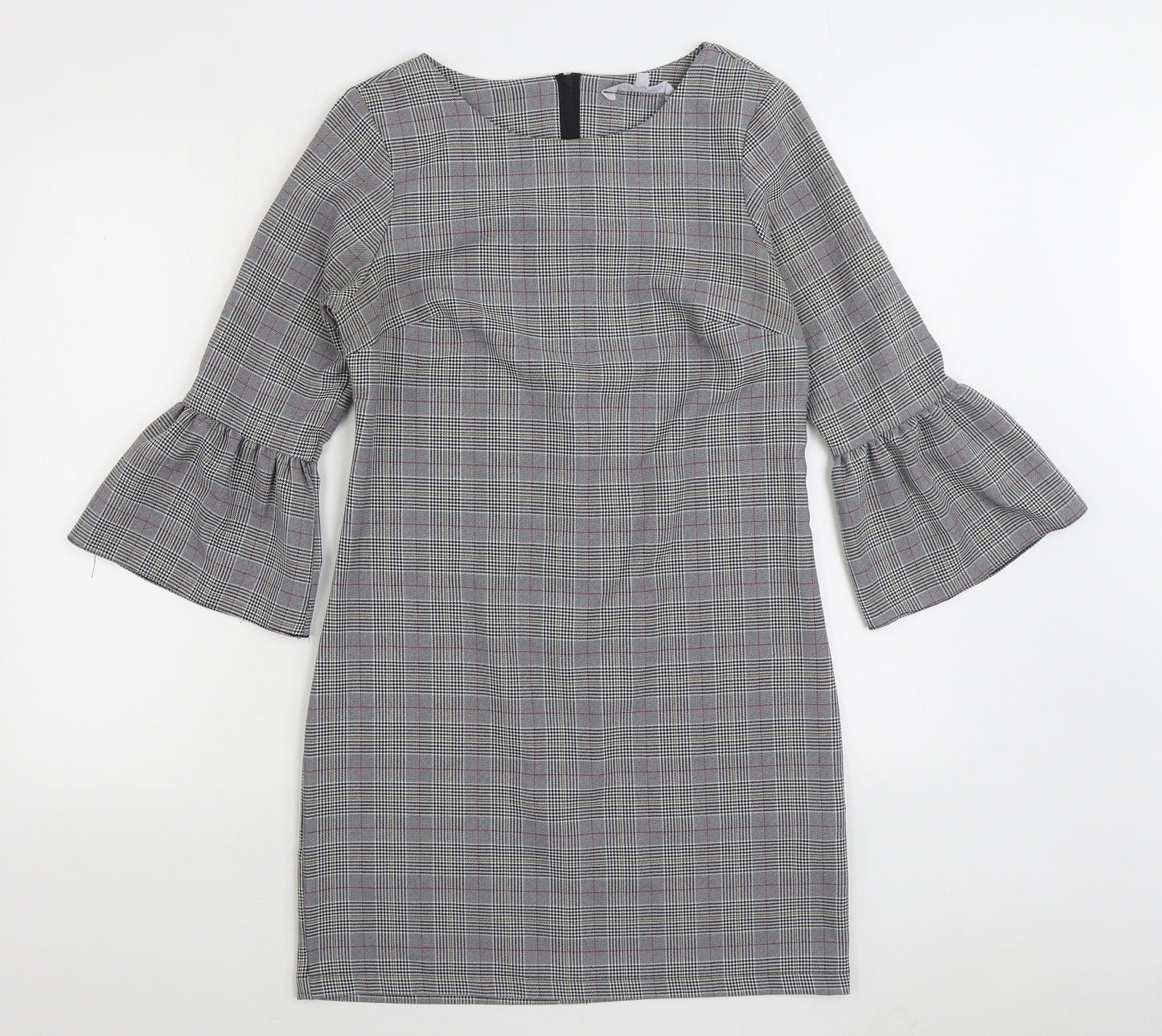 Red Herring Womens Grey Plaid Polyester Sheath Size 10 Boat Neck Zip
