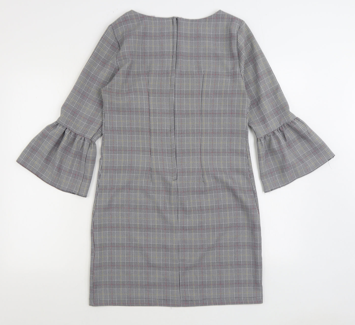 Red Herring Womens Grey Plaid Polyester Sheath Size 10 Boat Neck Zip