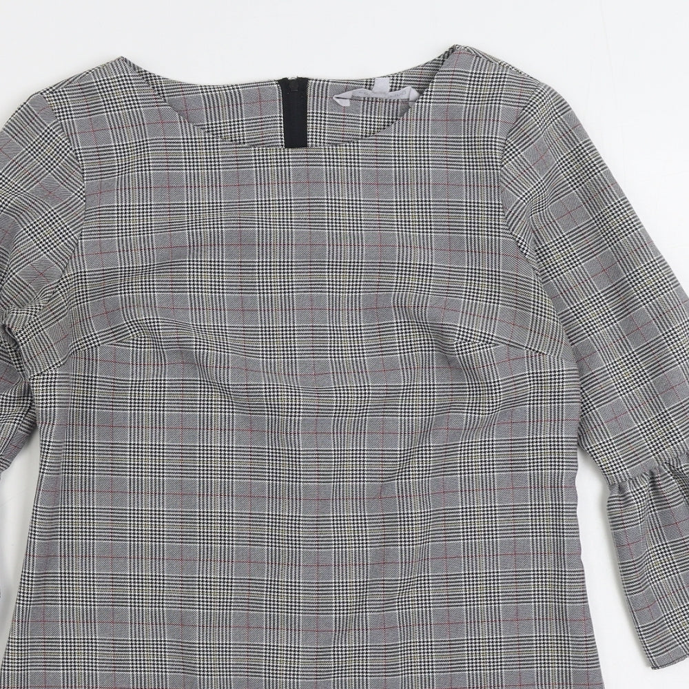 Red Herring Womens Grey Plaid Polyester Sheath Size 10 Boat Neck Zip