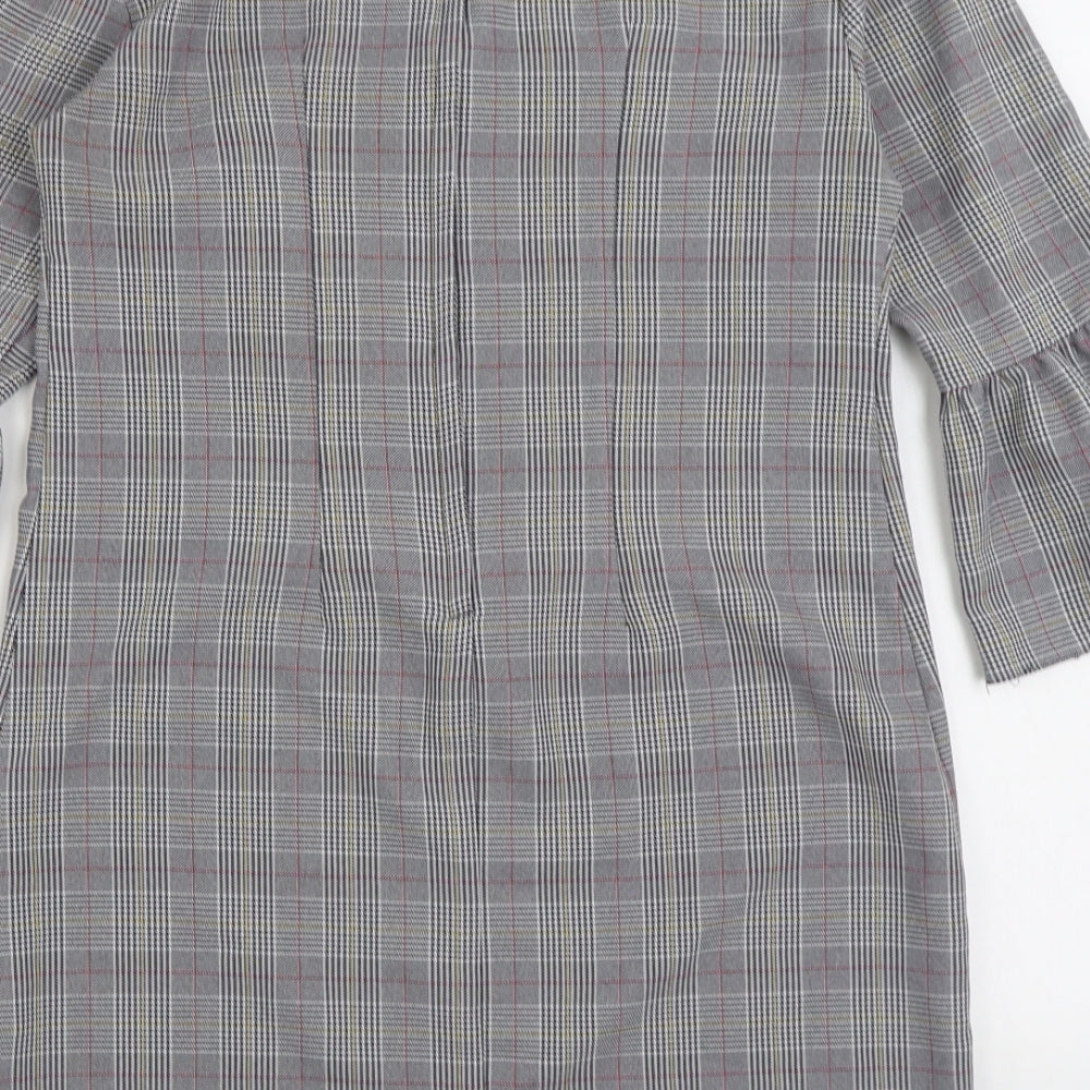 Red Herring Womens Grey Plaid Polyester Sheath Size 10 Boat Neck Zip