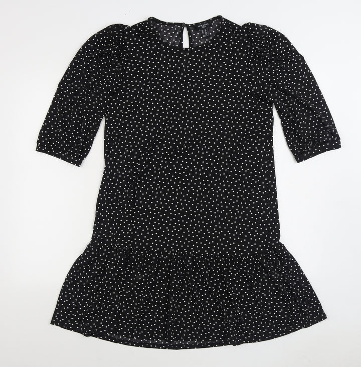 New Look Womens Black Polka Dot Polyester Fit & Flare Size 12 Round Neck Button
