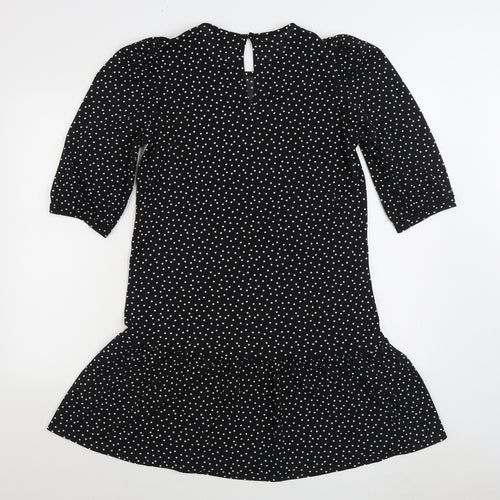 New Look Womens Black Polka Dot Polyester Fit & Flare Size 12 Round Neck Button