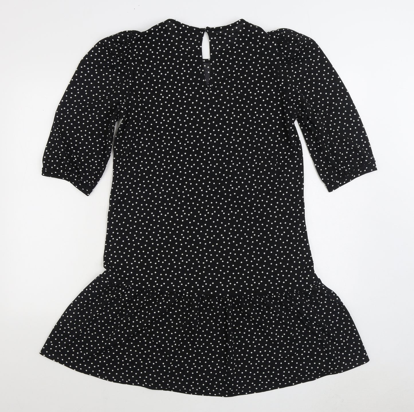 New Look Womens Black Polka Dot Polyester Fit & Flare Size 12 Round Neck Button