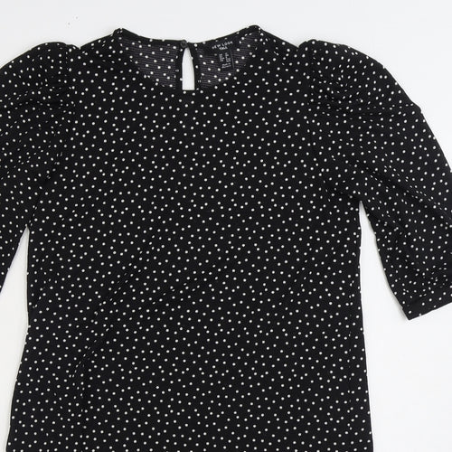 New Look Womens Black Polka Dot Polyester Fit & Flare Size 12 Round Neck Button