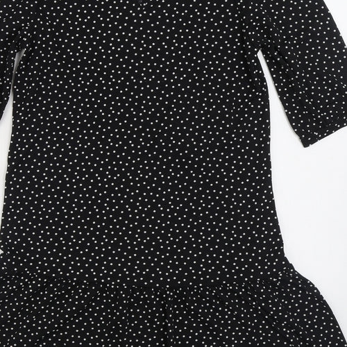 New Look Womens Black Polka Dot Polyester Fit & Flare Size 12 Round Neck Button
