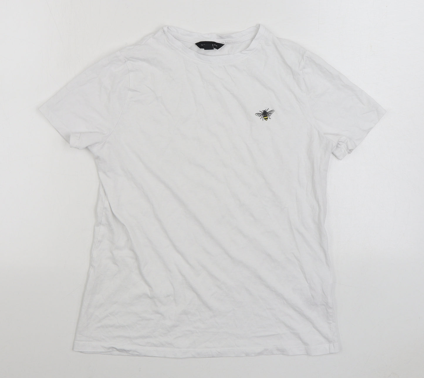New Look Womens White 100% Cotton Basic T-Shirt Size 10 Round Neck - Bumble Bee