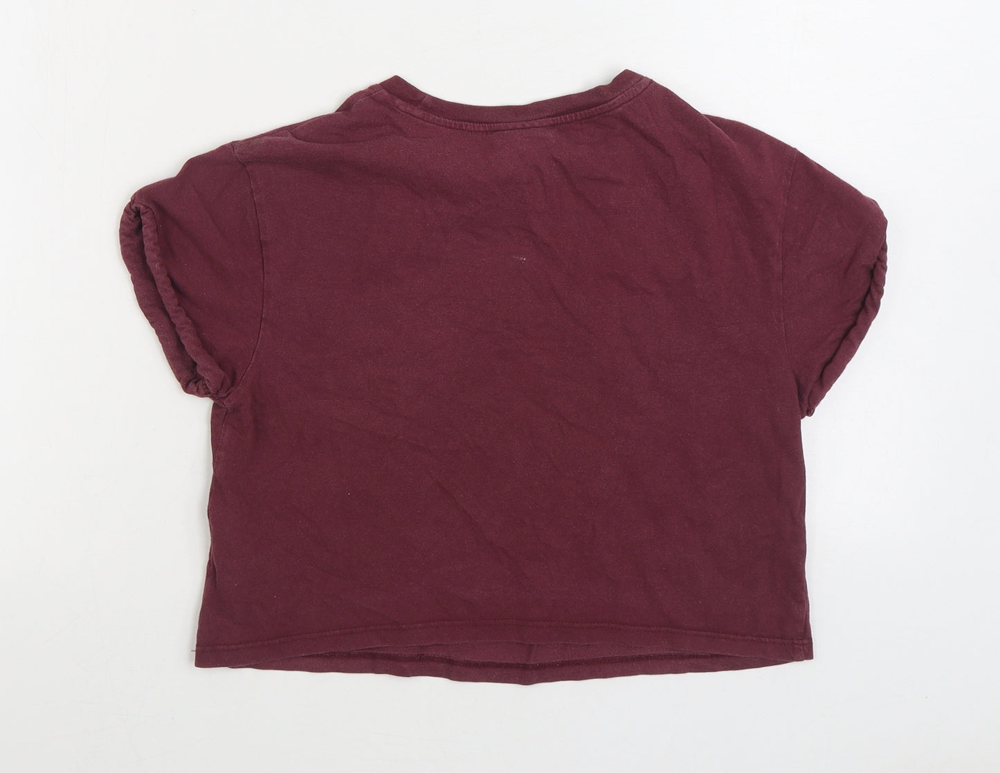 Topshop Womens Purple Floral 100% Cotton Basic T-Shirt Size 4 Round Neck