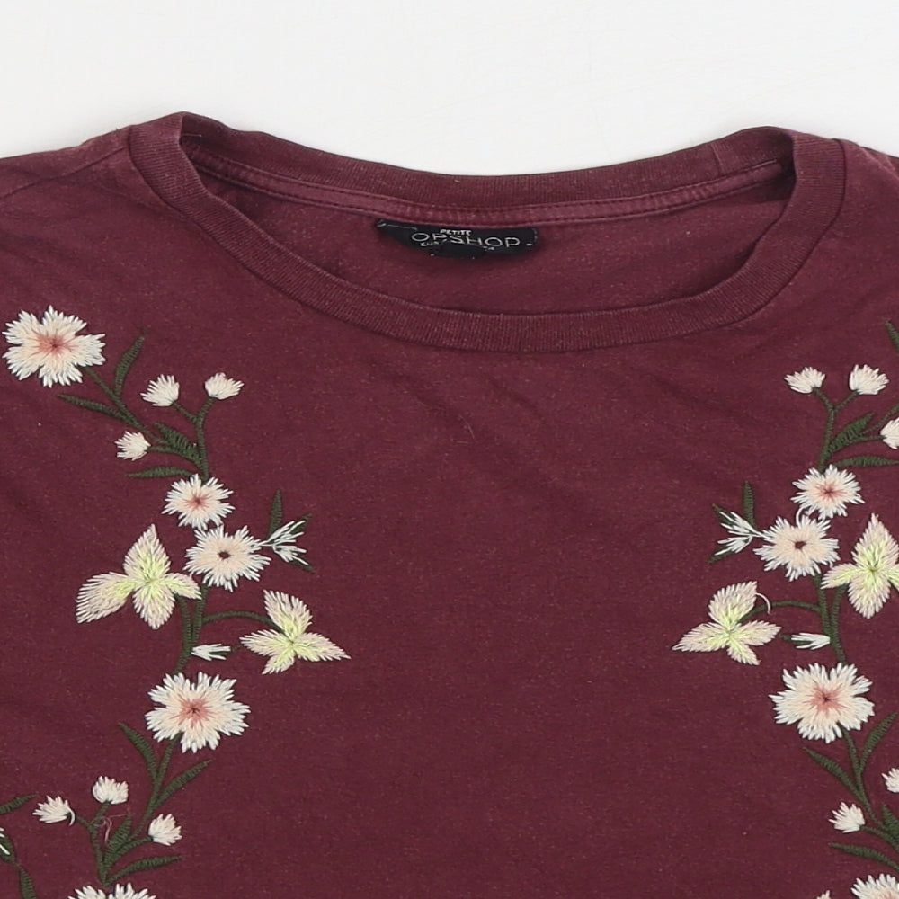 Topshop Womens Purple Floral 100% Cotton Basic T-Shirt Size 4 Round Neck
