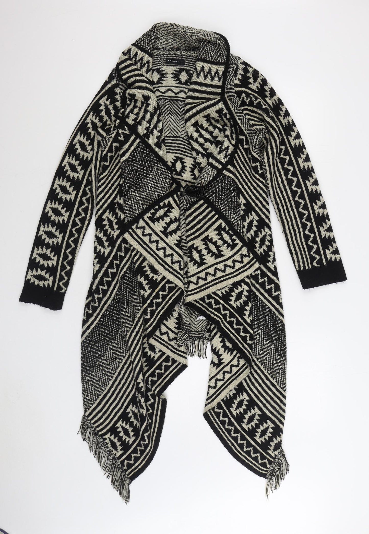 Exhibit Womens Black V-Neck Geometric Acrylic Cardigan Jumper Size M
