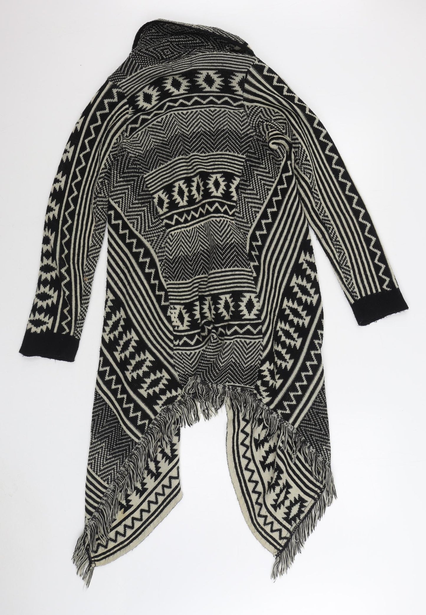 Exhibit Womens Black V-Neck Geometric Acrylic Cardigan Jumper Size M