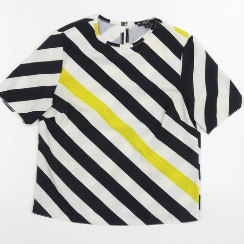 Therapy Womens Black Striped Polyester Basic Blouse Size 8 Round Neck