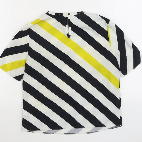 Therapy Womens Black Striped Polyester Basic Blouse Size 8 Round Neck