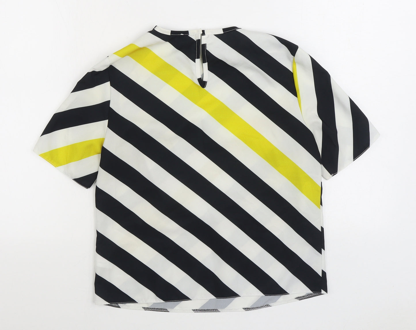 Therapy Womens Black Striped Polyester Basic Blouse Size 8 Round Neck