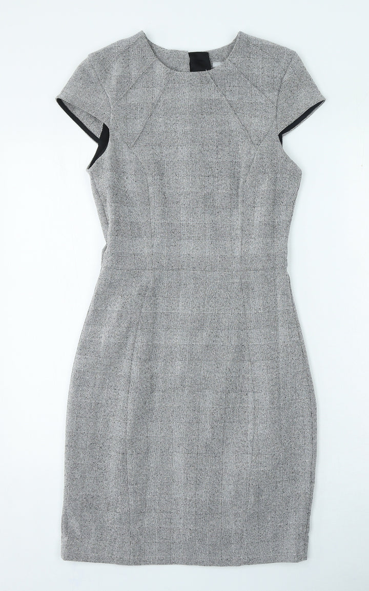 H&M Womens Grey Plaid Polyester Bodycon Size 4 Round Neck Zip