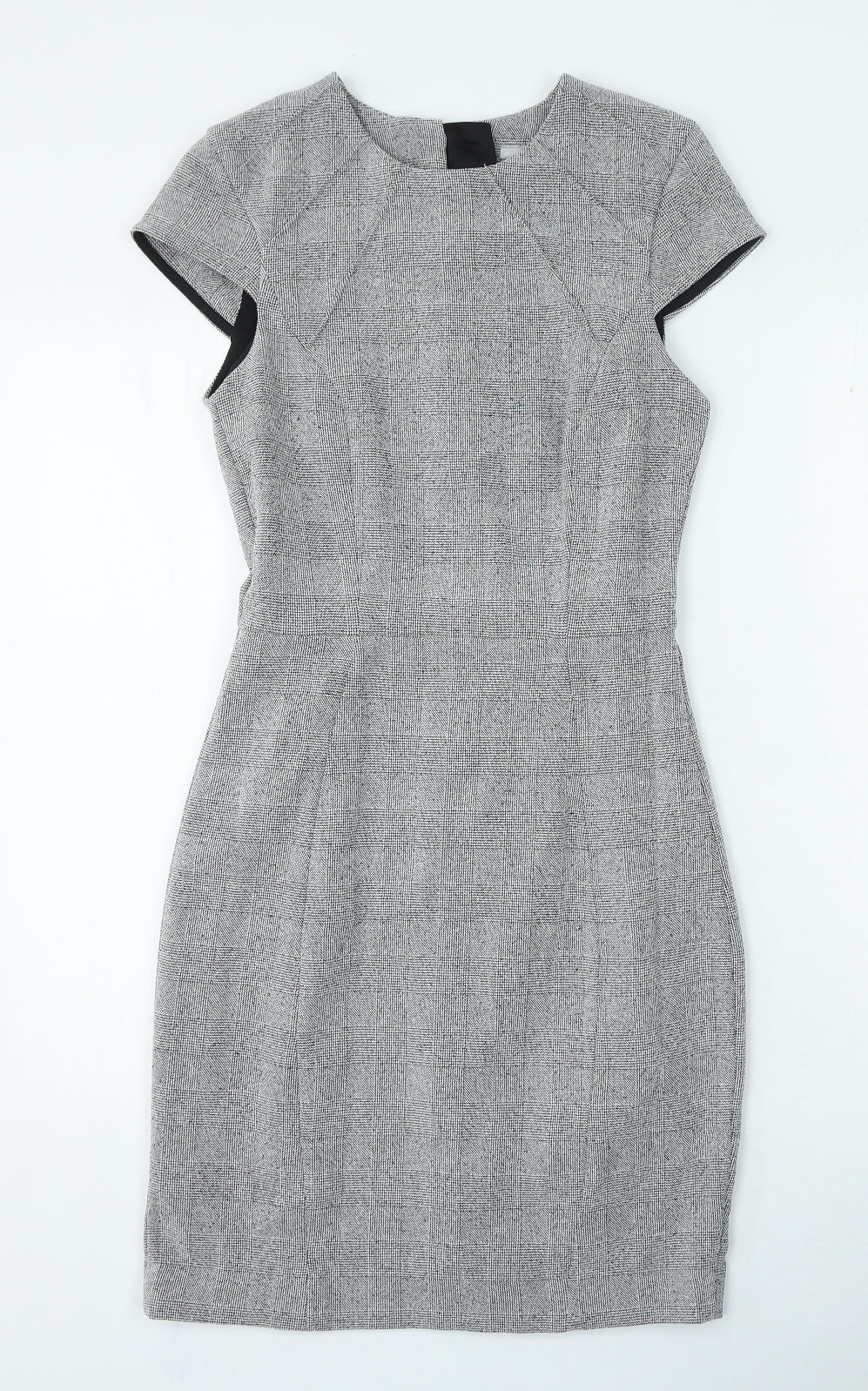 H&M Womens Grey Plaid Polyester Bodycon Size 4 Round Neck Zip