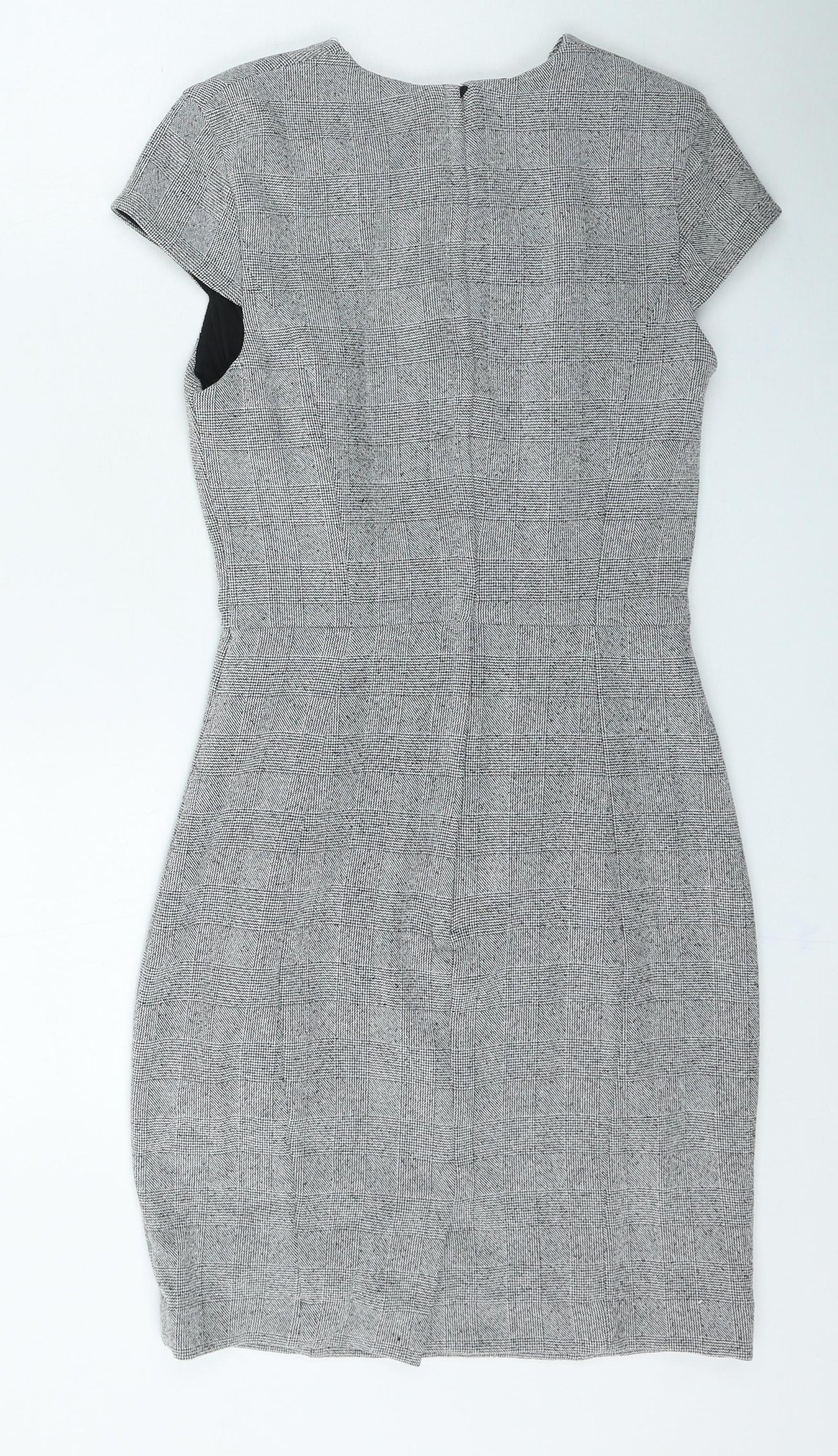 H&M Womens Grey Plaid Polyester Bodycon Size 4 Round Neck Zip