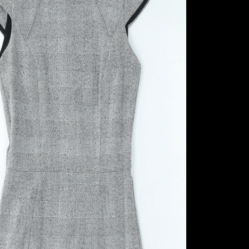 H&M Womens Grey Plaid Polyester Bodycon Size 4 Round Neck Zip