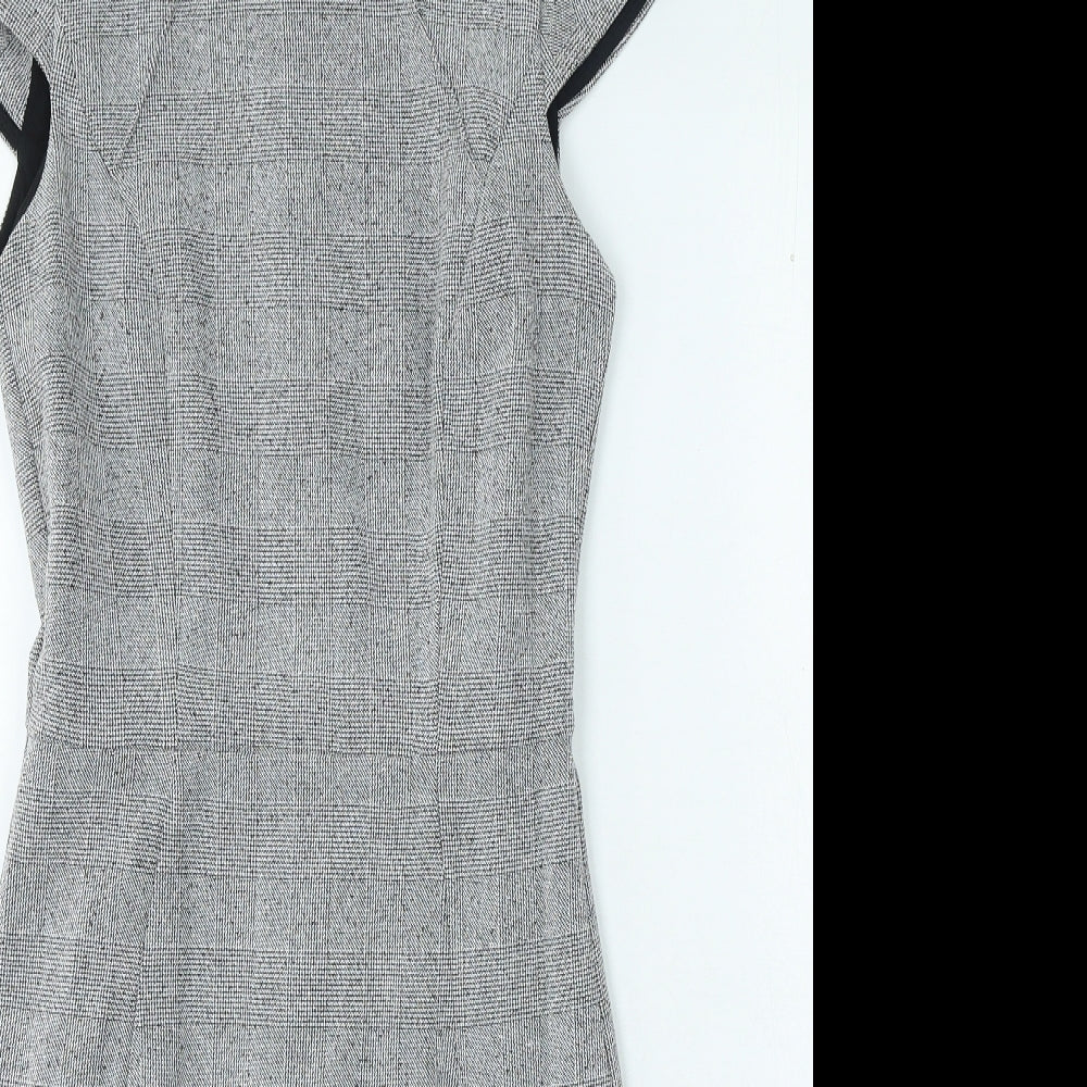 H&M Womens Grey Plaid Polyester Bodycon Size 4 Round Neck Zip