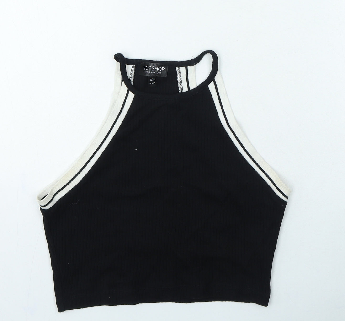 Topshop Womens Black Cotton Cropped Tank Size 12 Round Neck