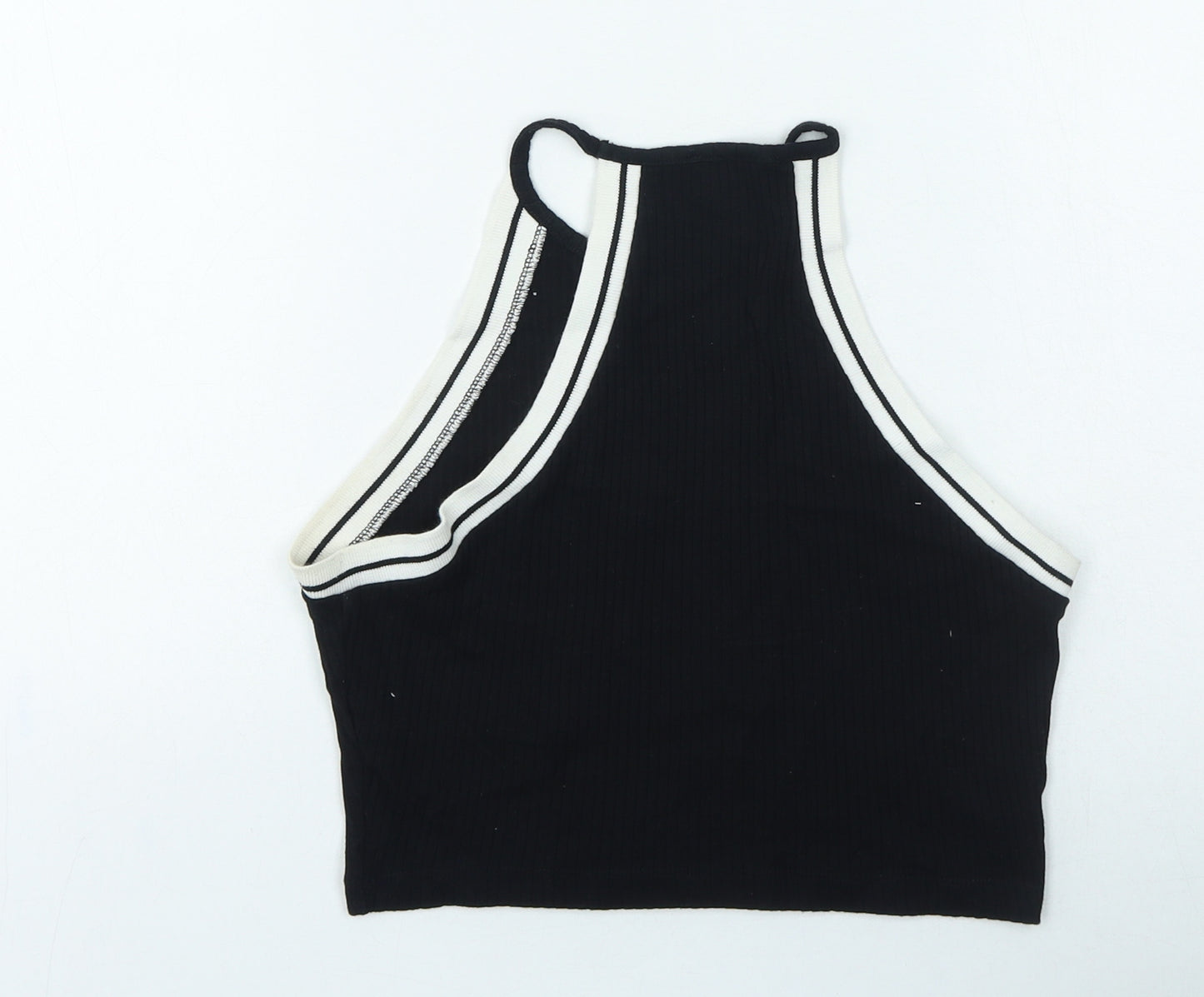 Topshop Womens Black Cotton Cropped Tank Size 12 Round Neck