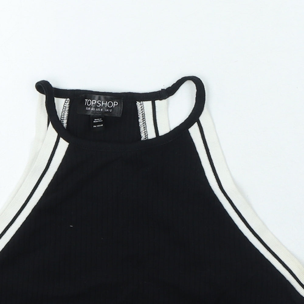 Topshop Womens Black Cotton Cropped Tank Size 12 Round Neck