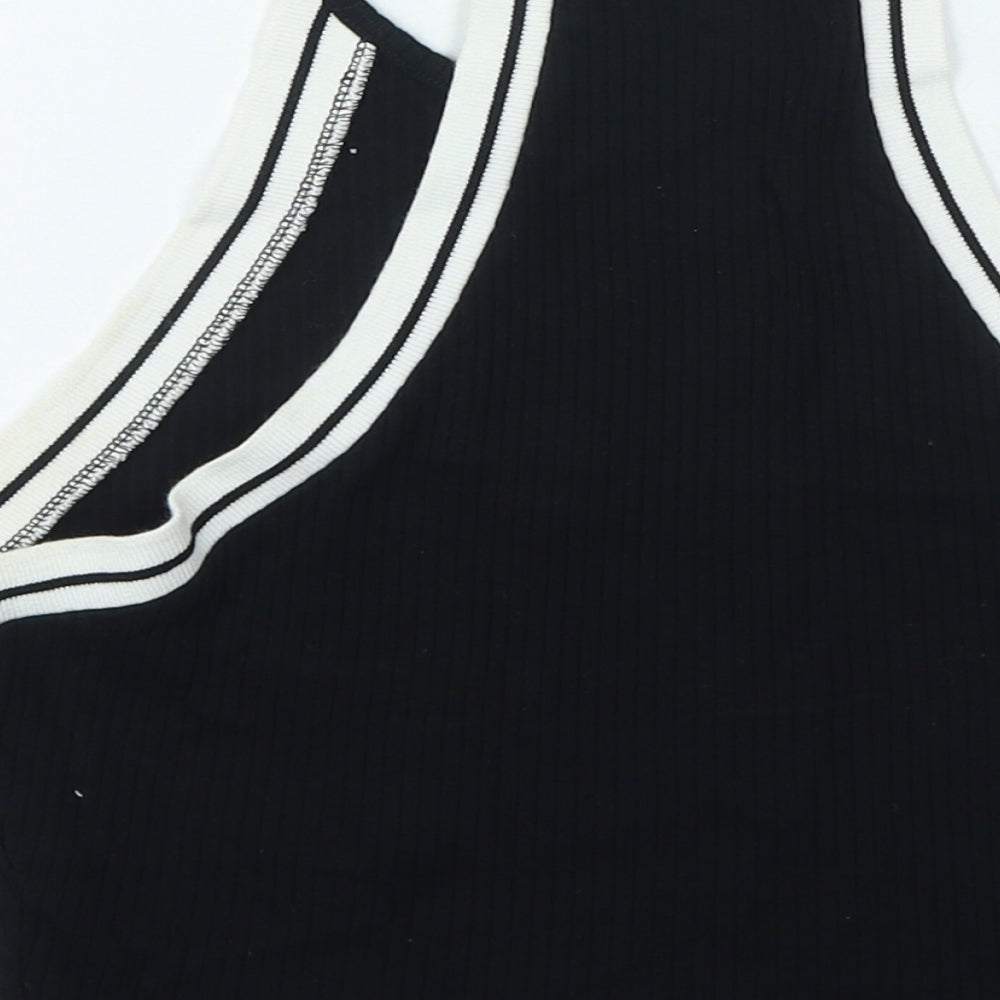 Topshop Womens Black Cotton Cropped Tank Size 12 Round Neck