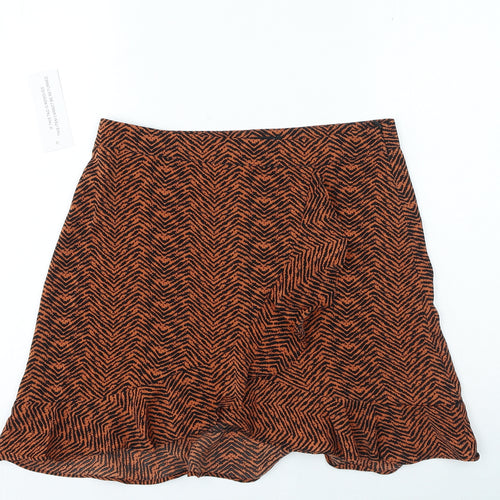 Missi London Womens Orange Animal Print Polyester Mini Skirt Size 12 Zip