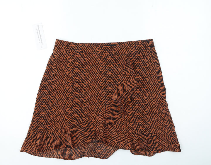 Missi London Womens Orange Animal Print Polyester Mini Skirt Size 12 Zip