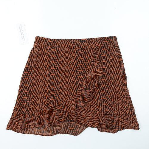 Missi London Womens Orange Animal Print Polyester Mini Skirt Size 12 Zip